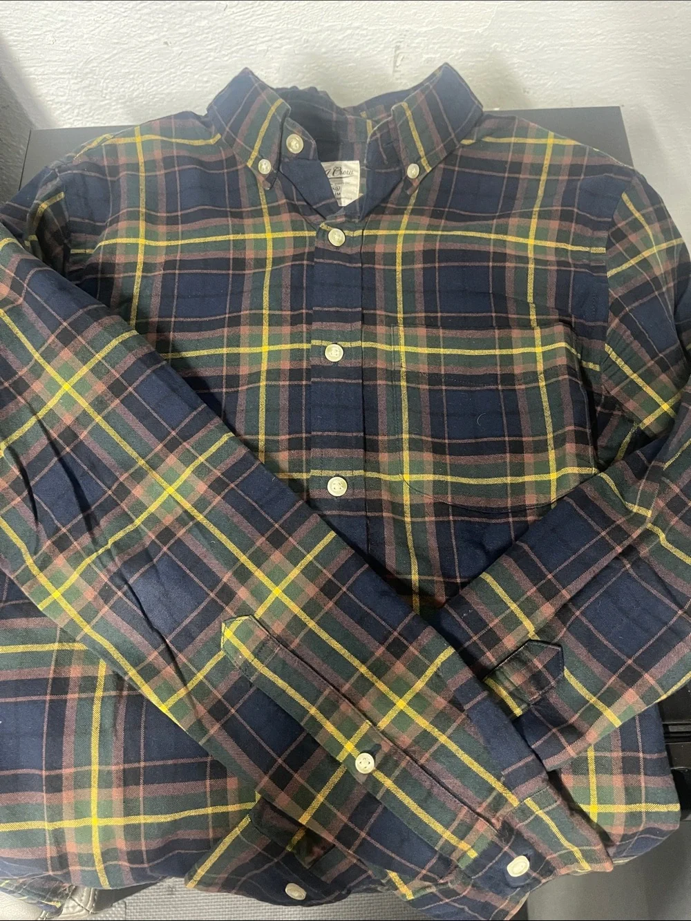 J. Crew Slim Button-Down Plaid Shirt in Navy, Green & Brown